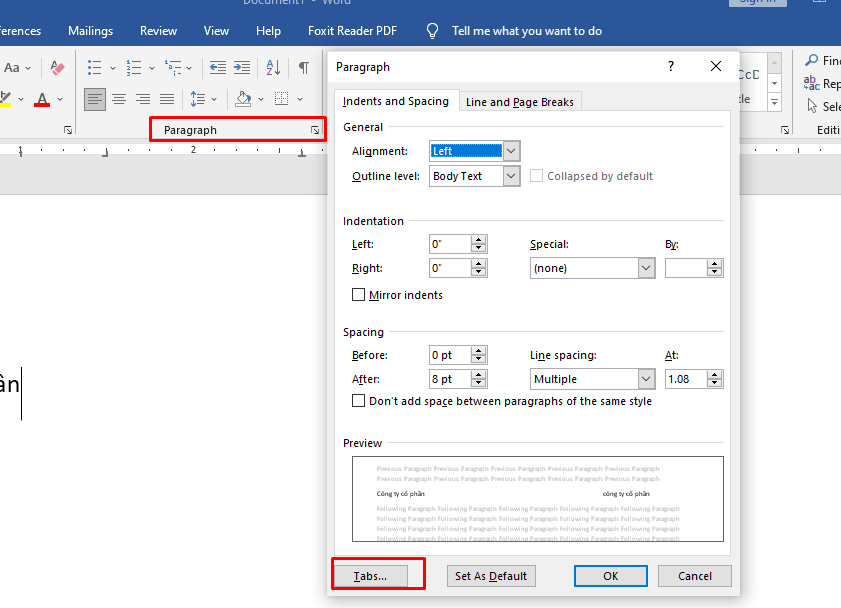 c&aacute;ch tạo tab trong word 2
